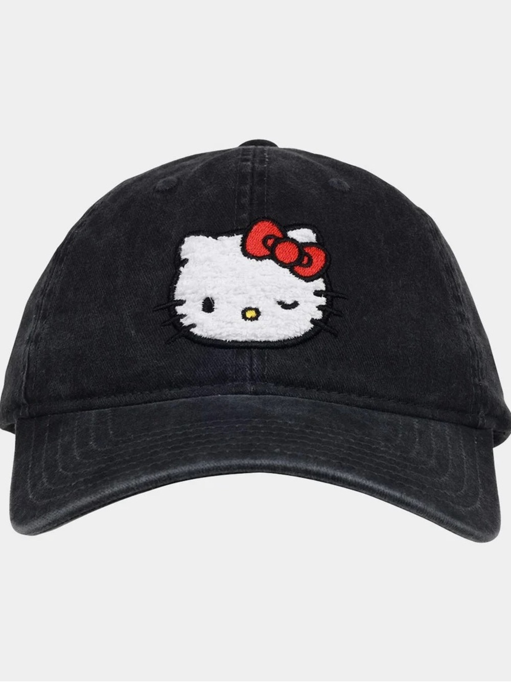 Hello Kitty Sanrio Black Denim wash embroidery Baseball Cap Hat*NWT